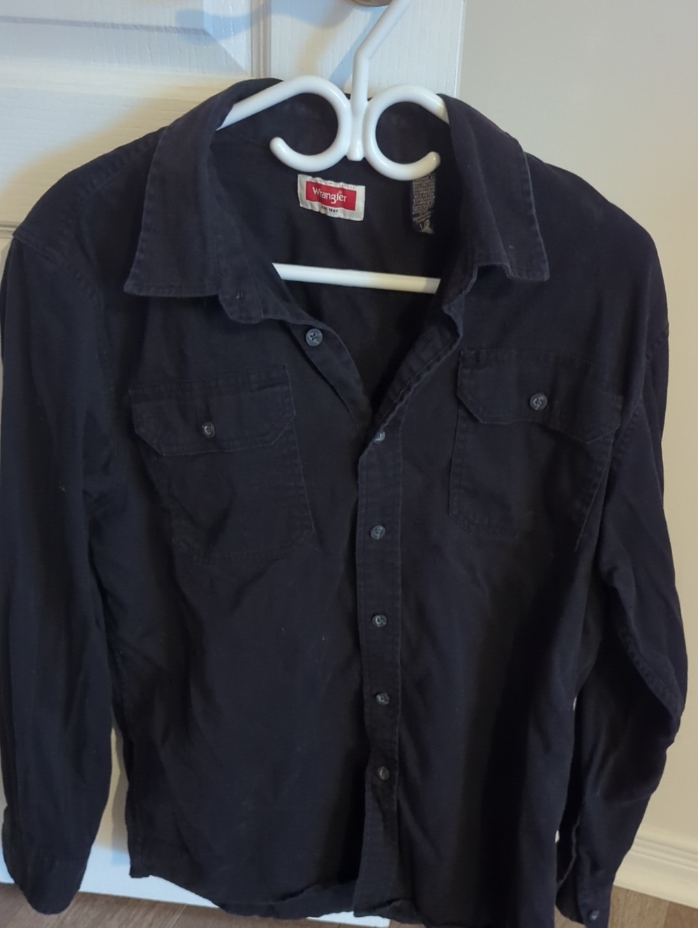 Wrangler Black Stretch Cotton Button Down Shirt Large